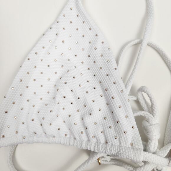 L*Space Kara Studded Bikini Top in White Size Medium Triangle - Picture 3 of 5